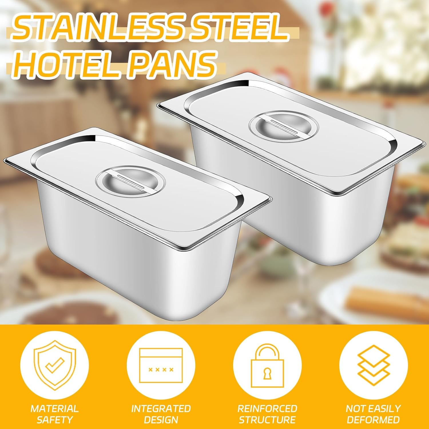 10 Set Stainless Steel Hotel Pans with Lids 1/3 Size 6 Inch Deep Food Pans Anti-Jam Warming Steam Table Pan Lid Catering Food Storage Metal Pan Steam Cover for Fruits Vegetables Restaurant Hotel