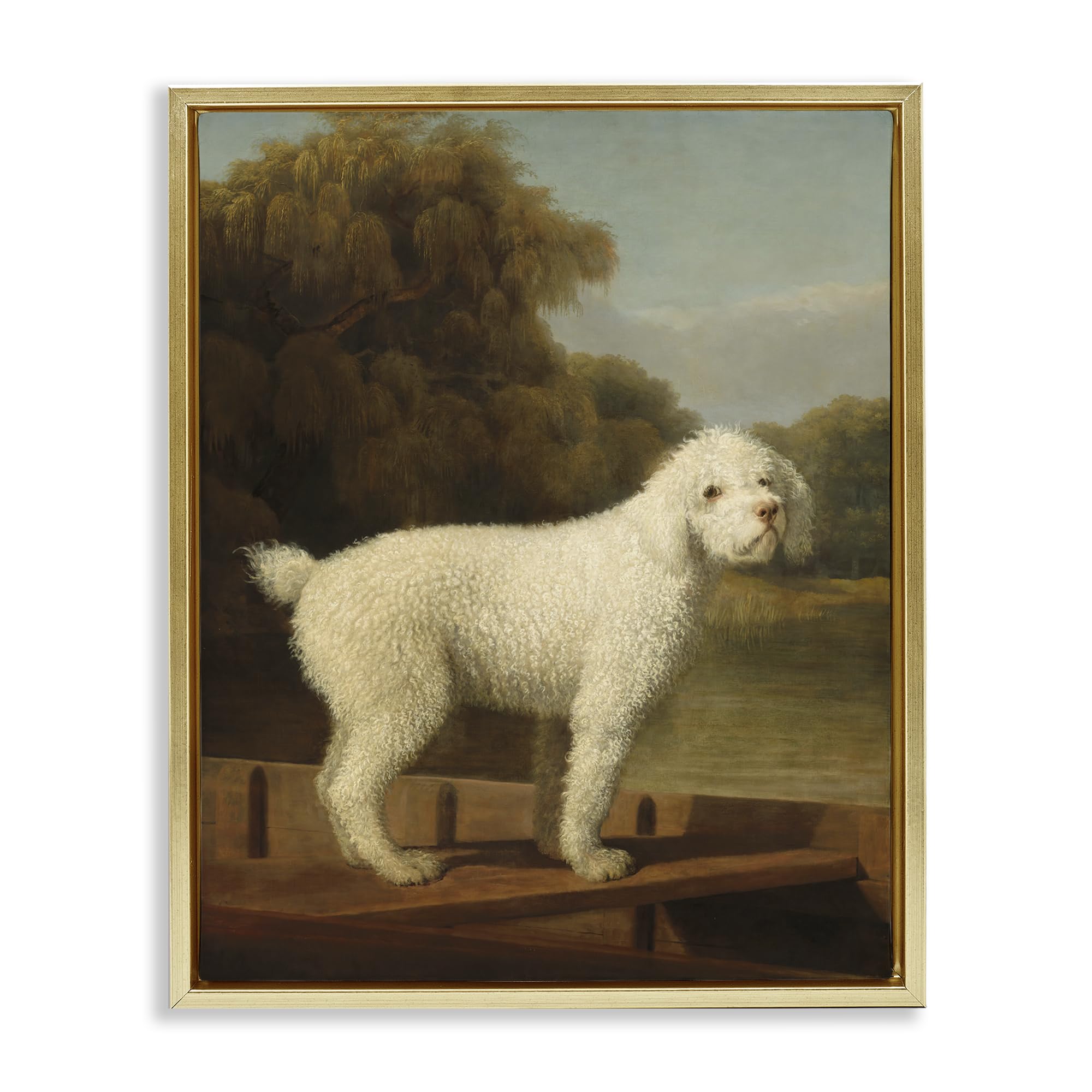 Stupell Industries Metallic Gold (Matte) 'White Poodle In A Punt', Floating Frame Canvas Art, Gold, 25 X 31 Inches, Easy To Hang And Sturdy, Made In Usa, By Tina Lecour
