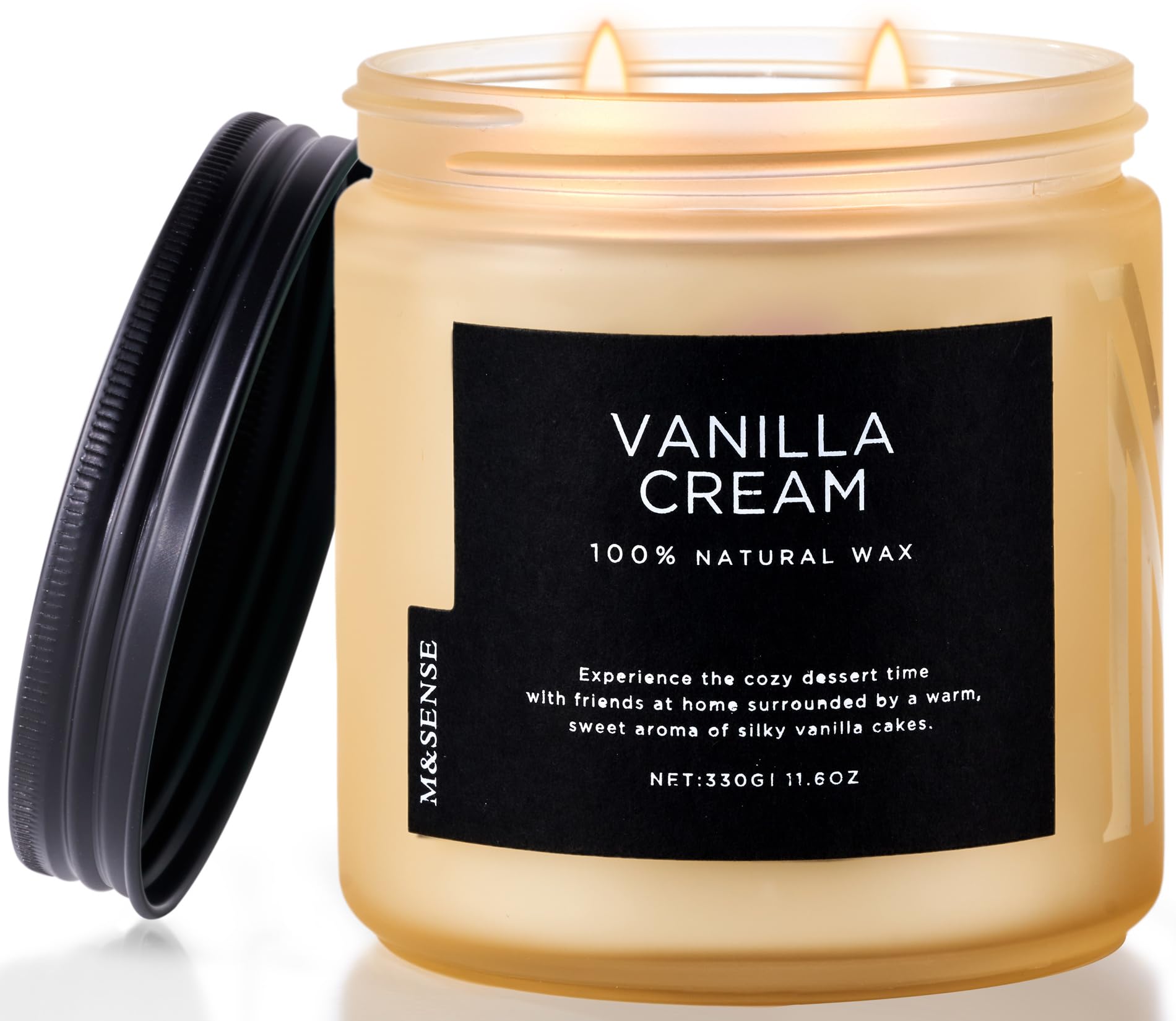 M&SENSE Candela profumata di Crema alla vaniglia, candela media a 2 stoppini da 330g, 70 ore di combustione, candela profumata per aromaterapia rilassante, regalo di inaugurazione per donne e uomini
