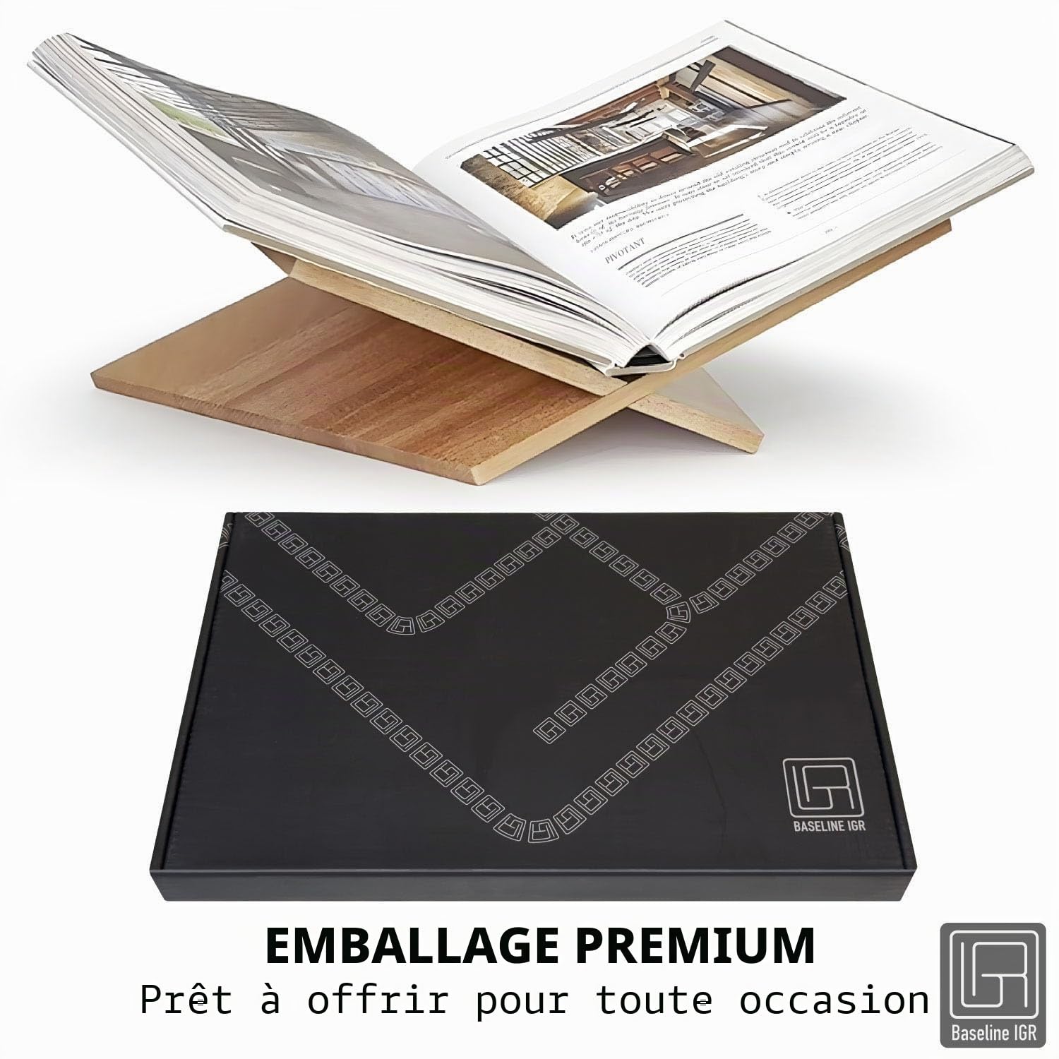 Grand support de livre en bois d'acajou naturel, 31,8 x 24,1 x 14 cm, support de livre ouvert pour affichage et lecture, livres de cuisine, livres d'art, bibles, magazines – Maison et bureau
