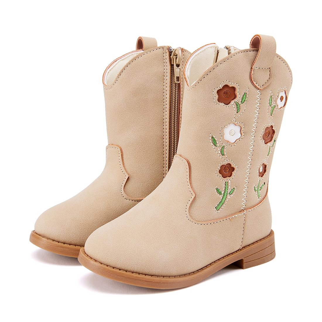 BMCiTYBM Toddler Girls Cowgirl Boots Little Kids Mid Calf Western Boots Flower Cowboy Boots Pointed Toe Riding Shoes Camel Size 13 Little Kid