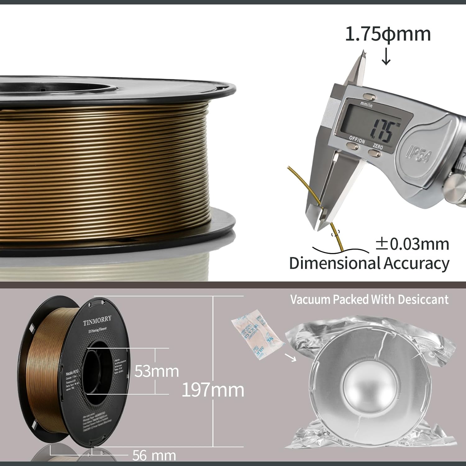 TINMORRY Metallic PETG Filament 1.75mm, Rapid PETG 3D Printer Filament, PETG with a Rapid Flow Rate, Compatible with Bambu Lab FDM 3D Printer, 1KG 1 Spool, Metallic Bronze