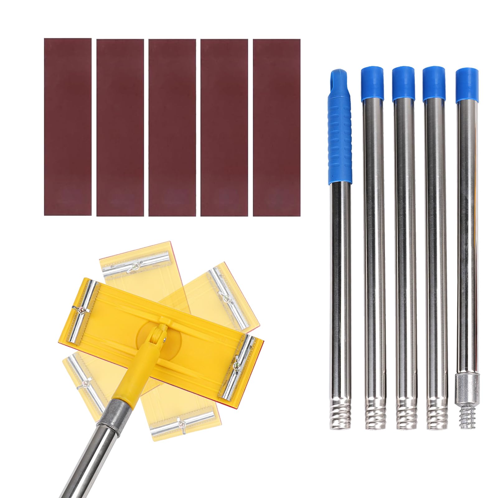 Cabezal de lijadora de poste giratorio resistente, lijado de pared y techo con poste de extensión y 5 piezas de papel de lija, para un lijado rápido y productivo de pisos, pared y techo