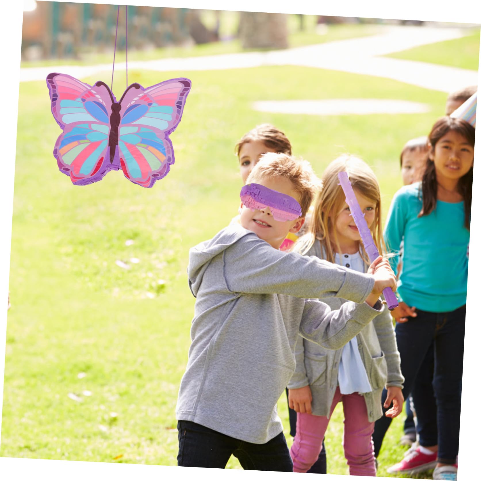 BESPORTBLE Piñata Diseño de Mariposas en Color Morado para Fiesta de Cumpleaños Infantil, Incluye Palo, Antifaz, Confeti y Juego para Romper y Llenar de Dulces