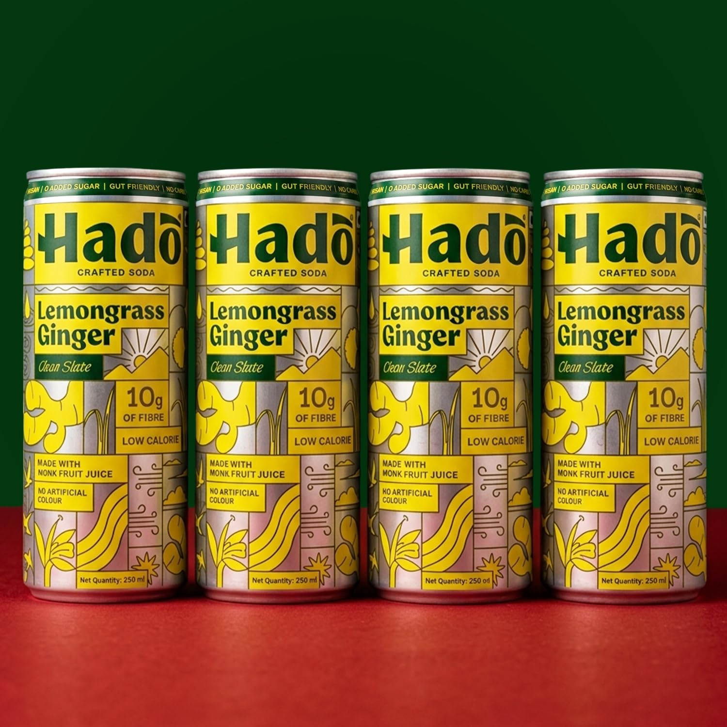 Hadō Lemongrass Ginger Crafted Soda | 10g Fibre | 0g Added Sugar | Naturally Sweetened by Monk Fruit | 37 Kcal Per Can Only | Pack of 4 (250ml)-image-48