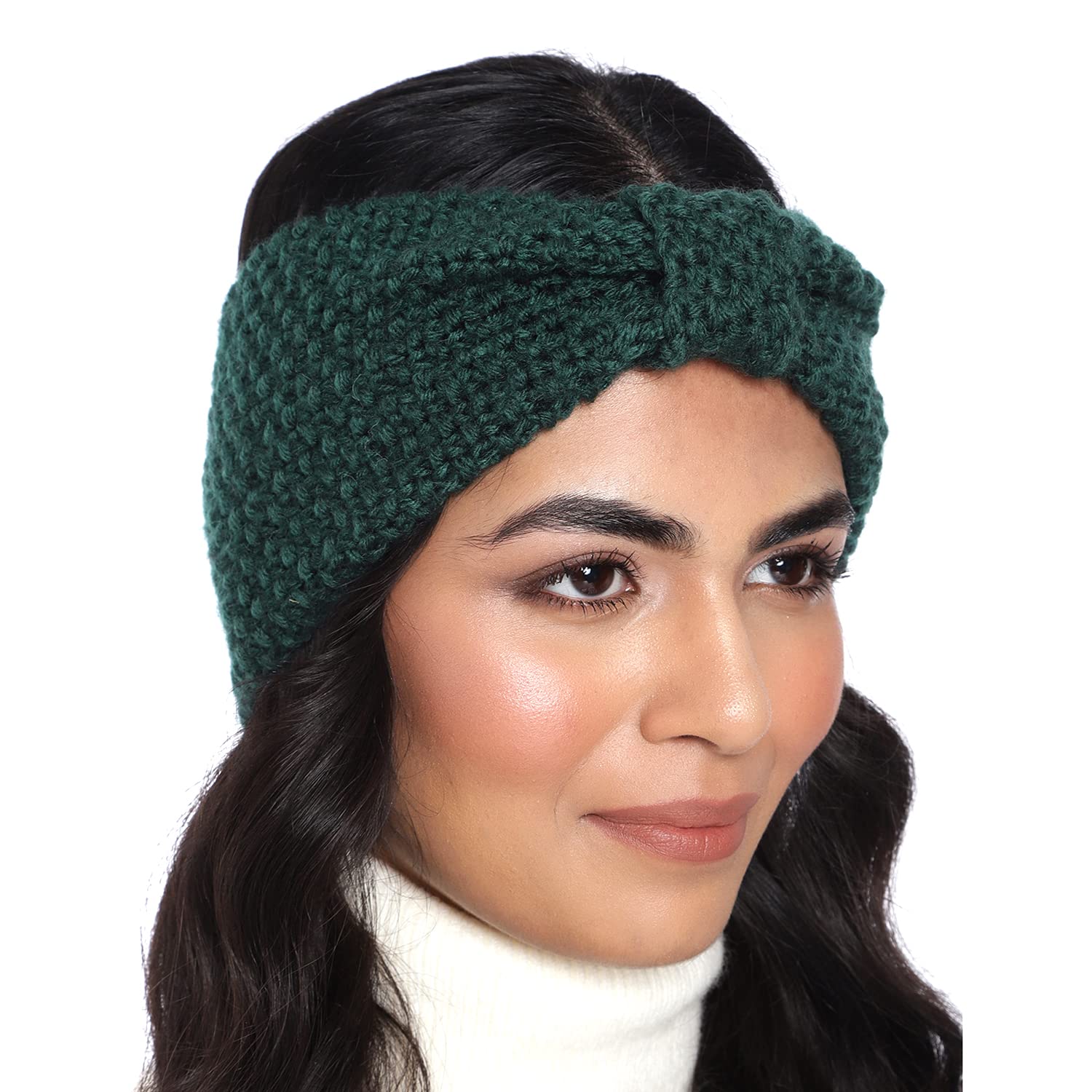 magic needles Headband Earwarmers for Women | Handmade/Crocheted with Good Woolen Earwarmer Earmuffs Earcap Earcover Soft Headwrap Warm Winter Accessories for Girls (Dark Green)-picture-11