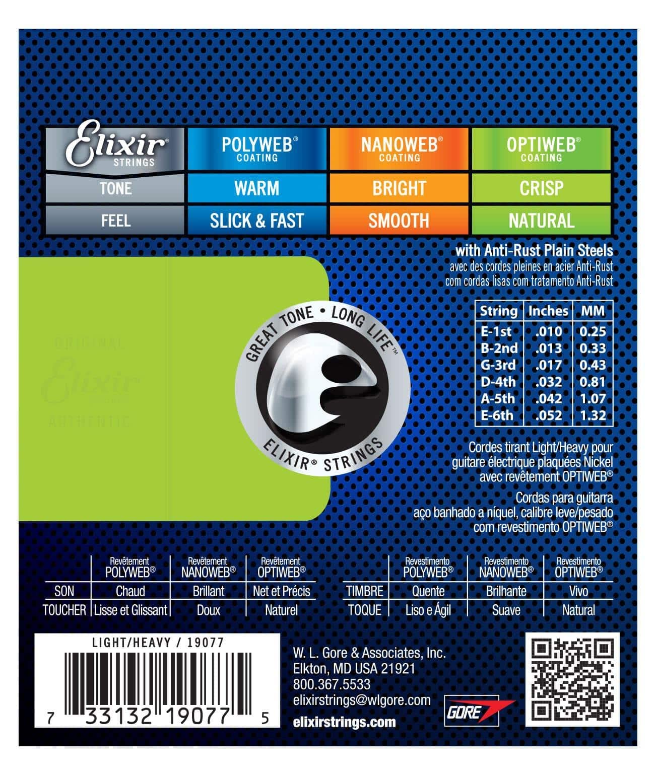 Elixir Electric Optiweb Light/Heavy 3-częściowy zestaw (struny do gitary elektrycznej, powlekana stal niklowa, grubość: 010-052)