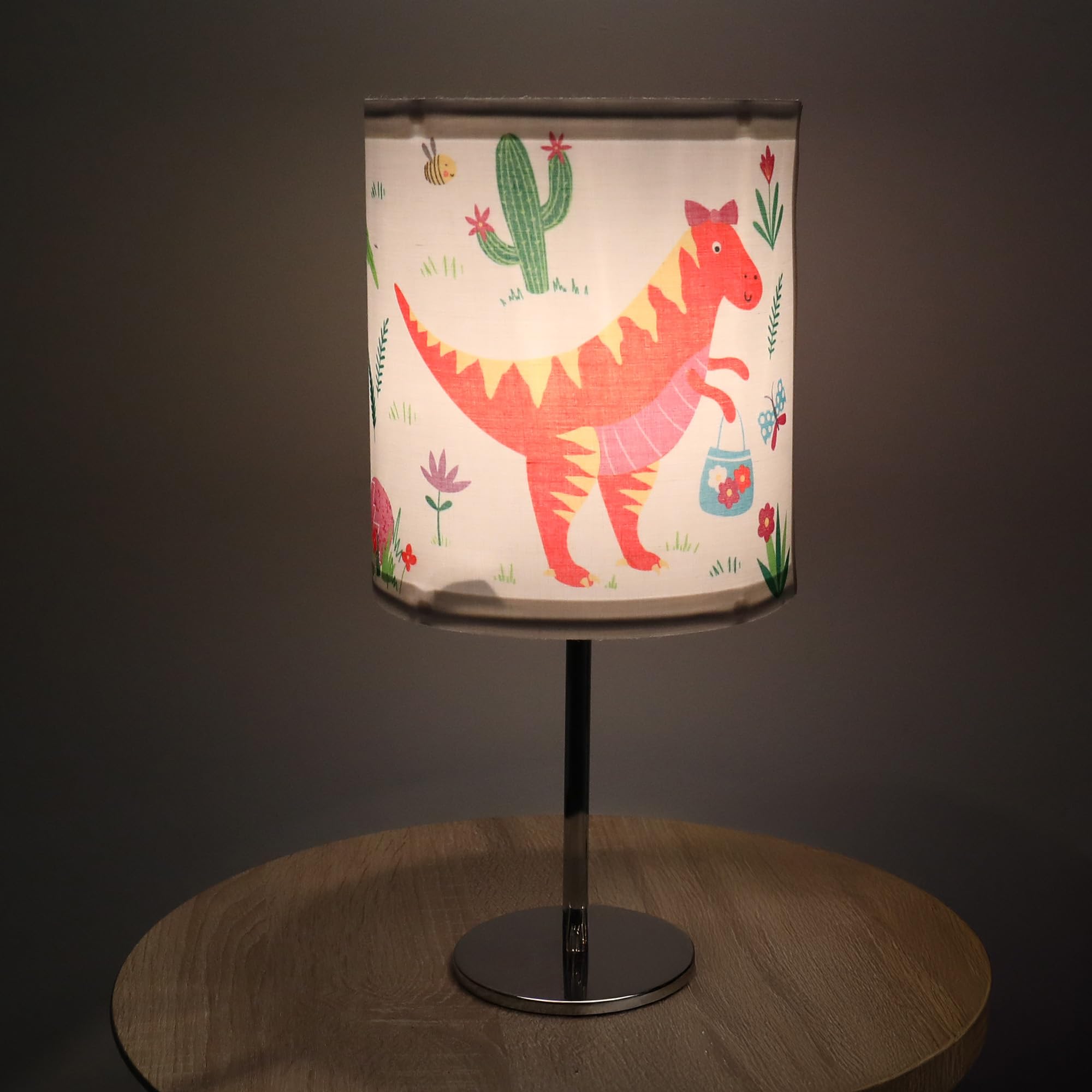 Happy Linen Company Girls Kids Daisy Dino Dinosaur Pink Cylinder Drum Table Lamp Shade Light Lampshade 18cm x 21cm - Image 2