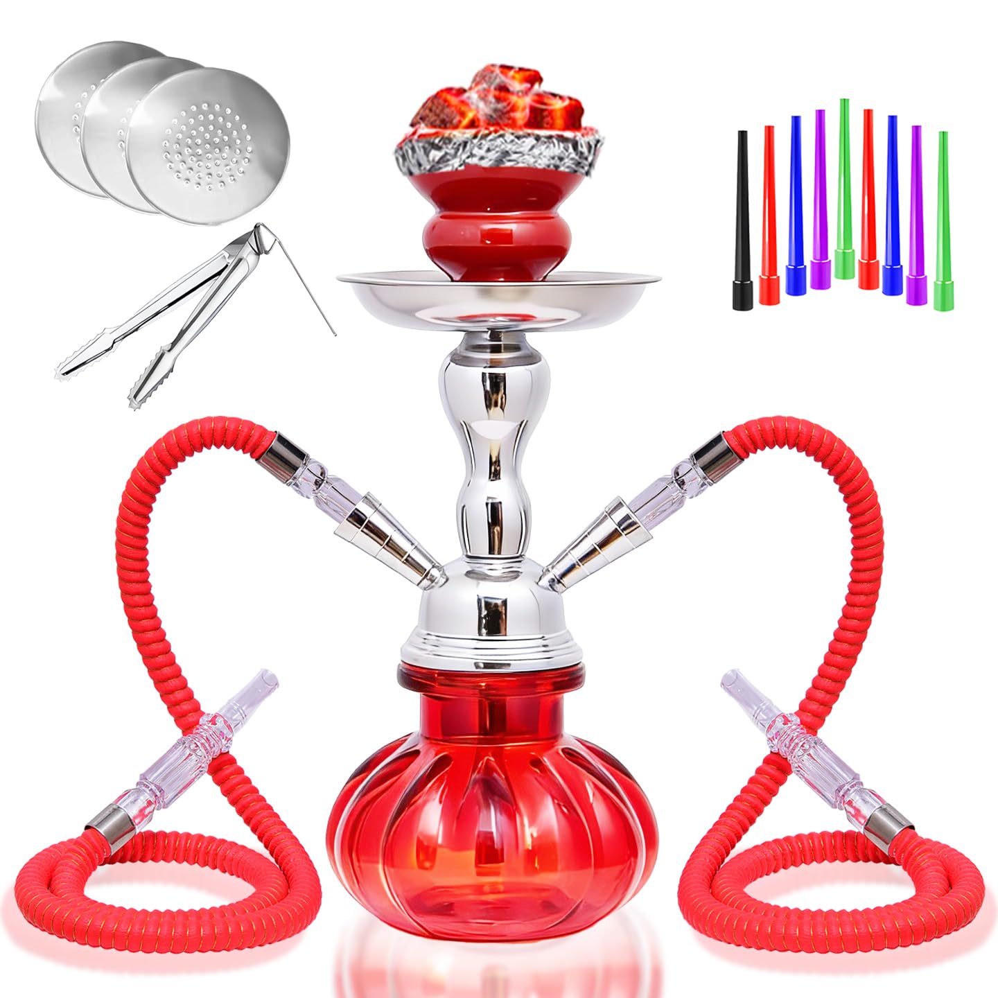 2 Hoses Hookah Set 10 Small Shisha Hookah Set With Mini Pumpkin Glass Vase Ceramic Bowl Leather Hose