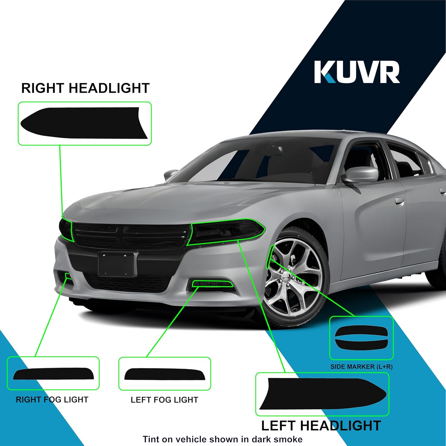 Pre-Cut Headlight & Fog-Light Tint Kit Compatible with Dodge Charger 2015-2020 | Precision Cut Stretchable PPF Vinyl Overlay Cover Wrap (Dark Smoke)