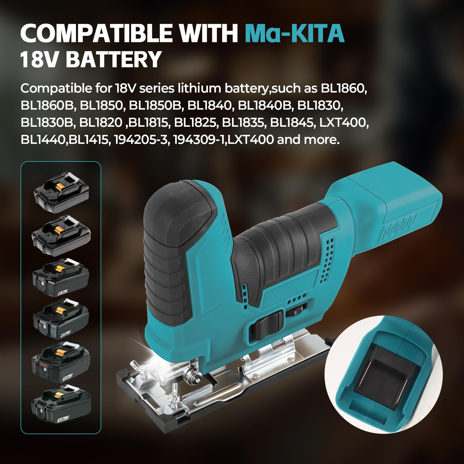 Seghetto alternativo senza fili per batteria MK 18 V, utensile da taglio senza spazzole, 2800 giri/min, tagli smussati a 45° con lame per seghetto alternativo per taglio dritto/curvo/circolare (blu