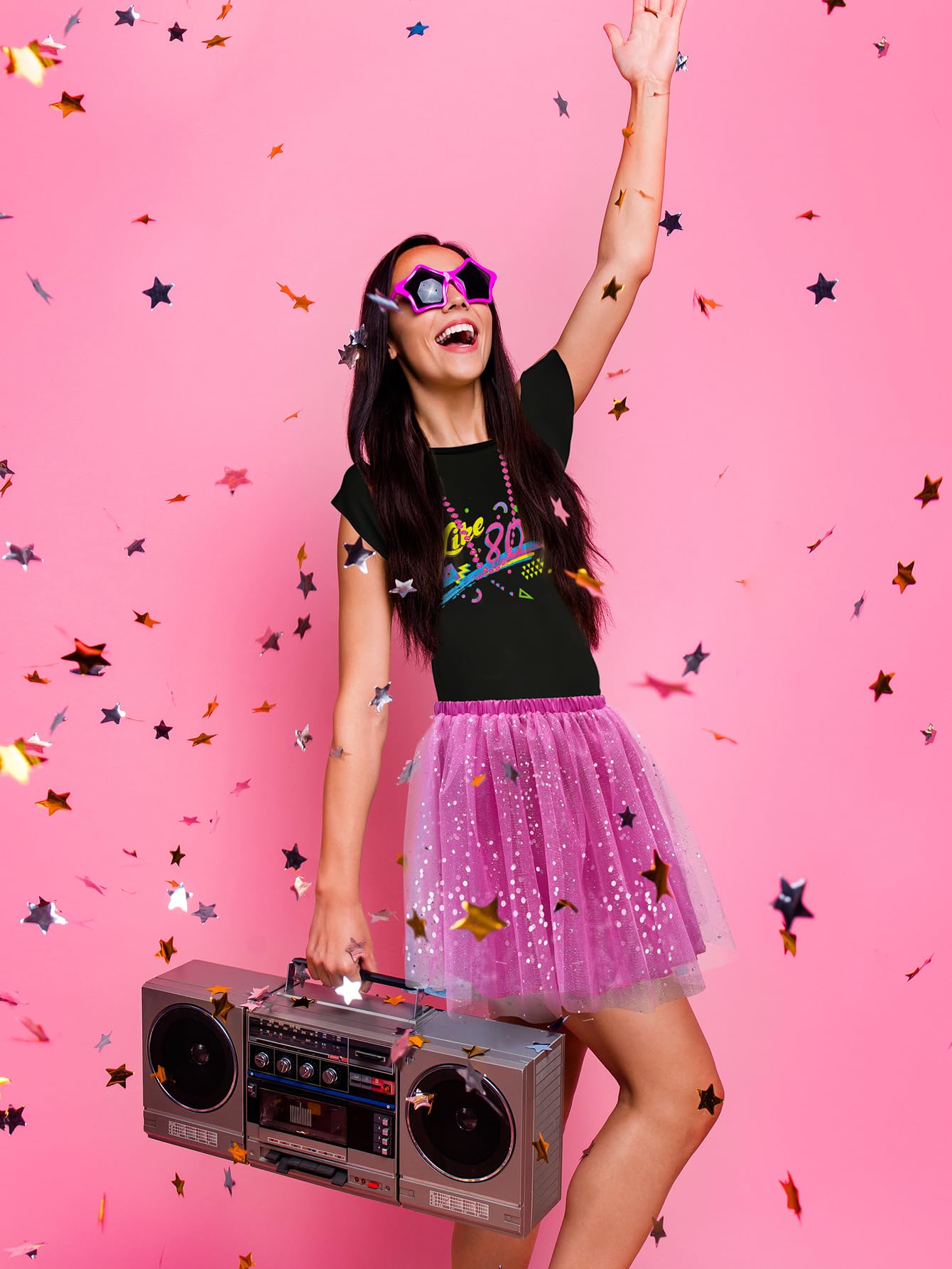 MNPET 80s fancy dress for women,80s Outfit for Women T-Shirt Tutu Skirt with Accessories 1980s Costumes Set for Retro Theme Party - BigaMart MNPET 80s fancy dress for women,80s Outfit for Women T-Shirt Tutu Skirt with Accessories 1980s Costumes Set for Retro Theme Party - BigaMart