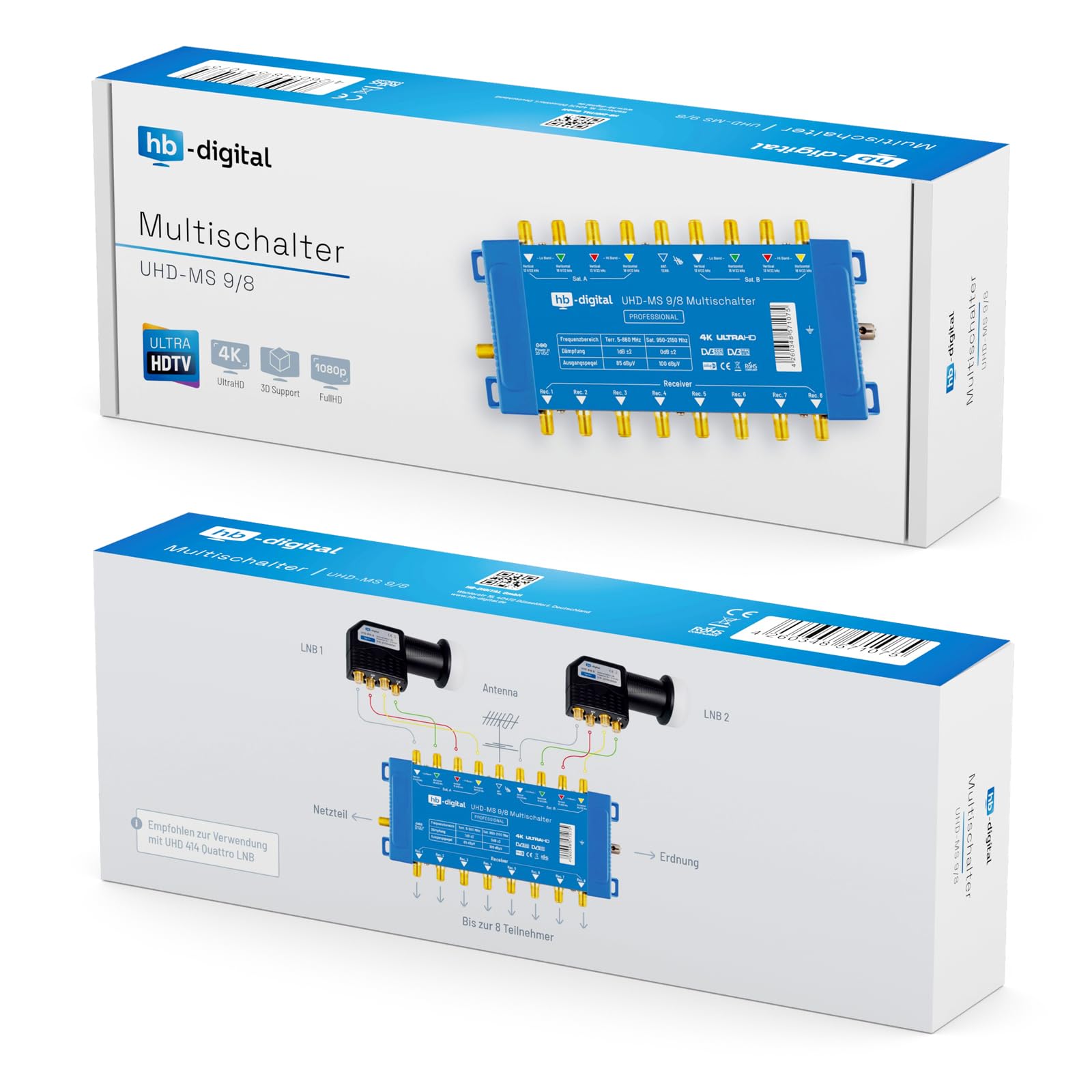 HB-Digital Multiswitch pmse 9/8 2X SAT 8 x suscriptor / receptor Full HDTV 3D 4K UHD