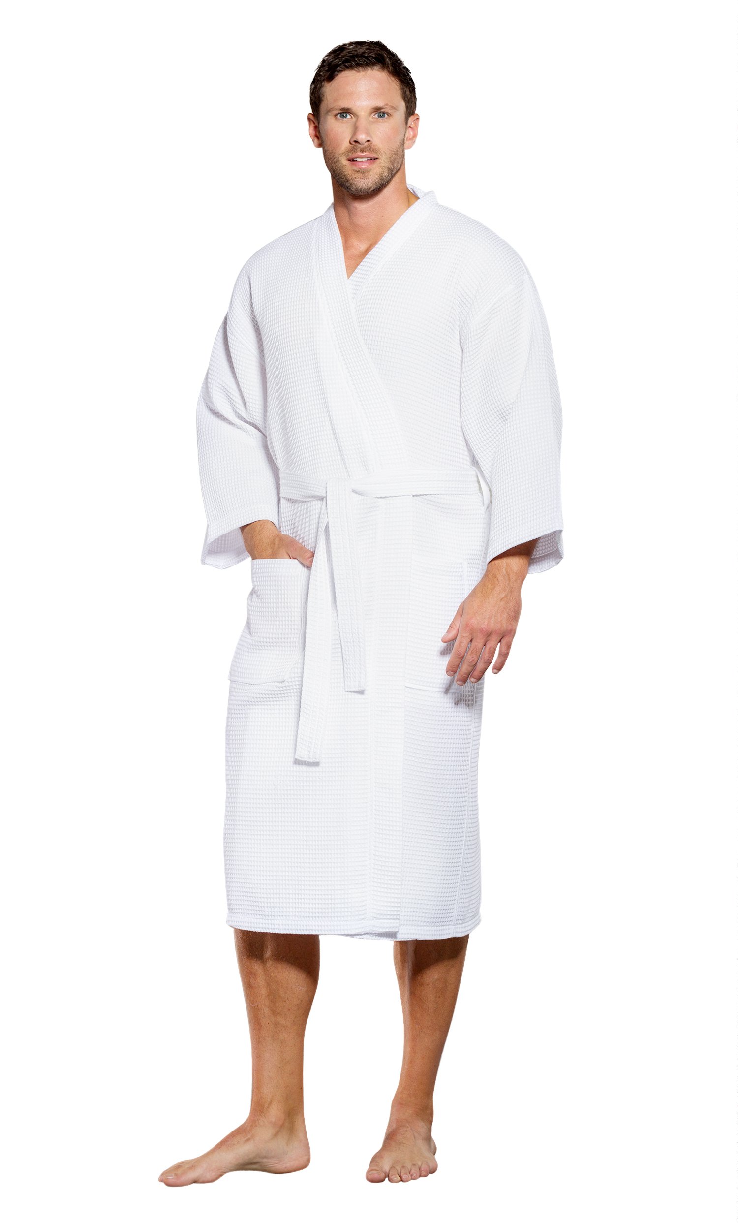 Turquaz Lightweight Long Waffle Kimono Spa Robe for Men