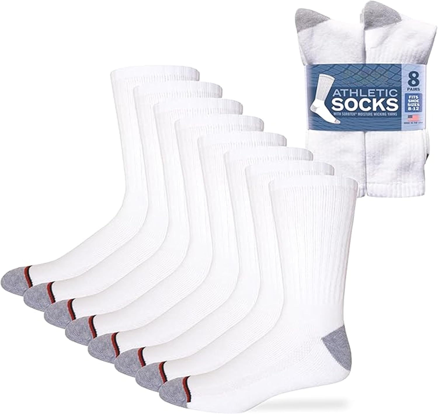 Blue Ribbon Kirkland Signature Men's Athletic Socks (8 Pairs) - White, Large