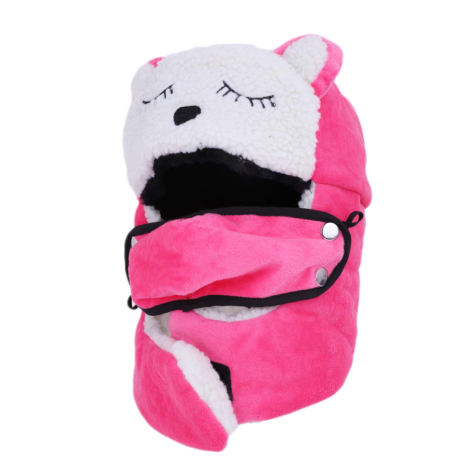 Chapka Enfant Hiver Motif à Panda Mignon Cagoule Polaire Chaud avec Masque Visage Détachable Bonnet Cache Cou Coupe-Vent pour Ski Cyclisme Snowboard, 54-56 cm