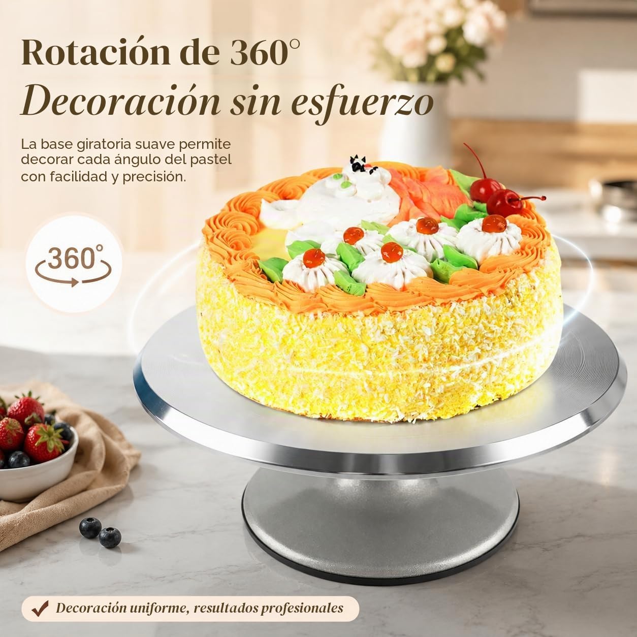 Base Giratoria de Aluminio de 30cm para Decoración de Tartas | Base Giratoria, Utensilio de Repostería, Aluminio Resistente, 30 cm, Para Decorar Tartas