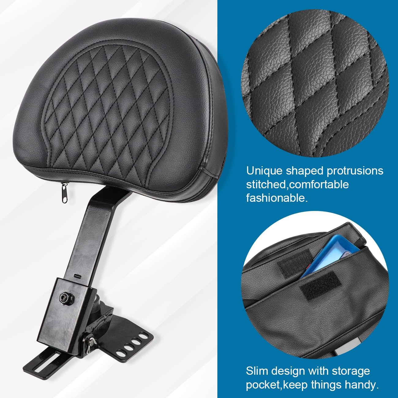 Motorcycle Adjustable Plug-in Driver Backrest Compatible with for Harley Touring Models Road King Street Glide Road Glide Electra Glide 1997-2024 Rider Backrest