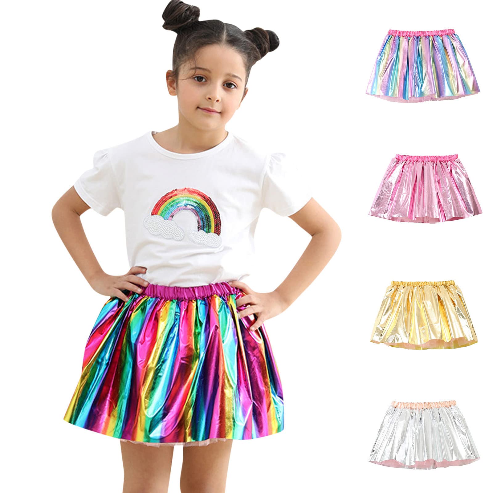 Baby Girls Layered Tulle Inner Tutu Skirt Toddler Girls Rainbow Tutu Skirts Princess Skirt Party (Silver, 3-4 Years)