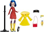 Monster High Skullector Doll, Coraline Collectible in Yellow Raincoat with Dress and Accessories Like Rag Doll, Cat Figure, and Doll Stand