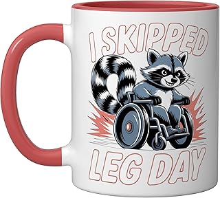 I Skipped Leg Day Anti-Gym Fitness Sarcasm Joke Ceramic Mug, Red/White