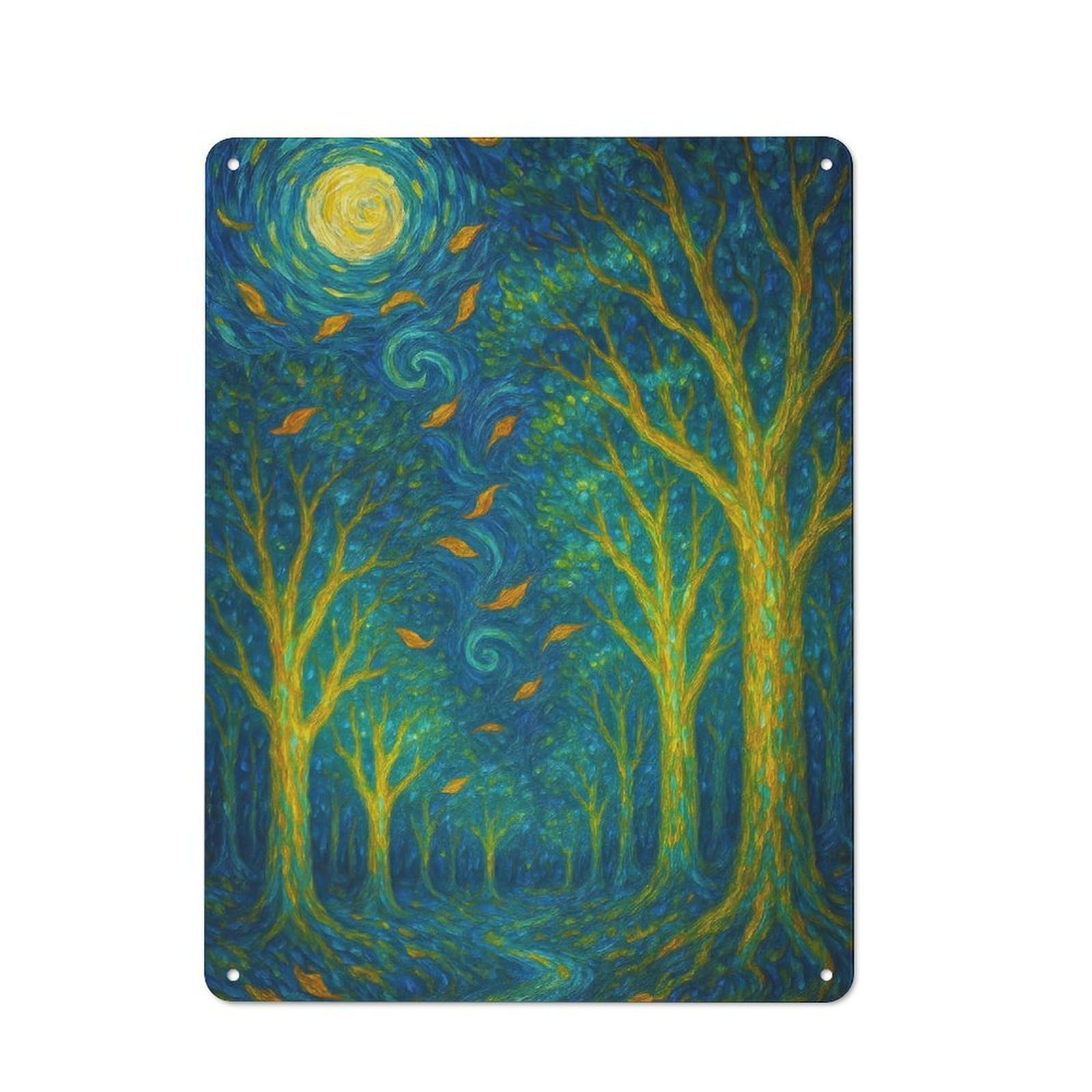 Junmoney Enchanted Forest Under A Swirling Sky Vintage Tin Sign 40X30cm For Hobby Room Or Studio, A New Home Present For Creative Interior Collectors