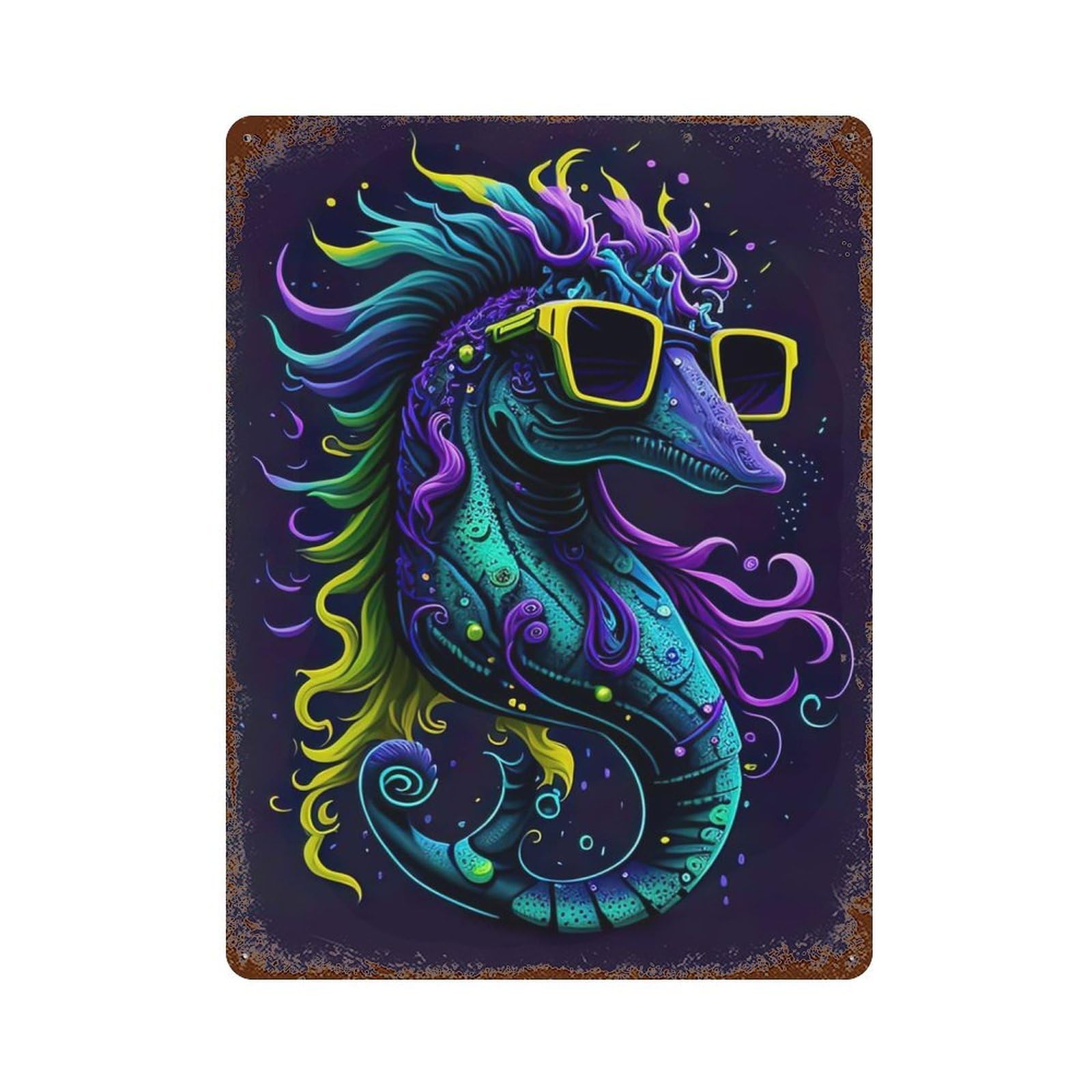 Decorative Tin Sign with Cute Whimsical Seahorse Design 15.7"x11.8", for Garage, Bar And Workshop Decor, Farmhouse Wall Decor