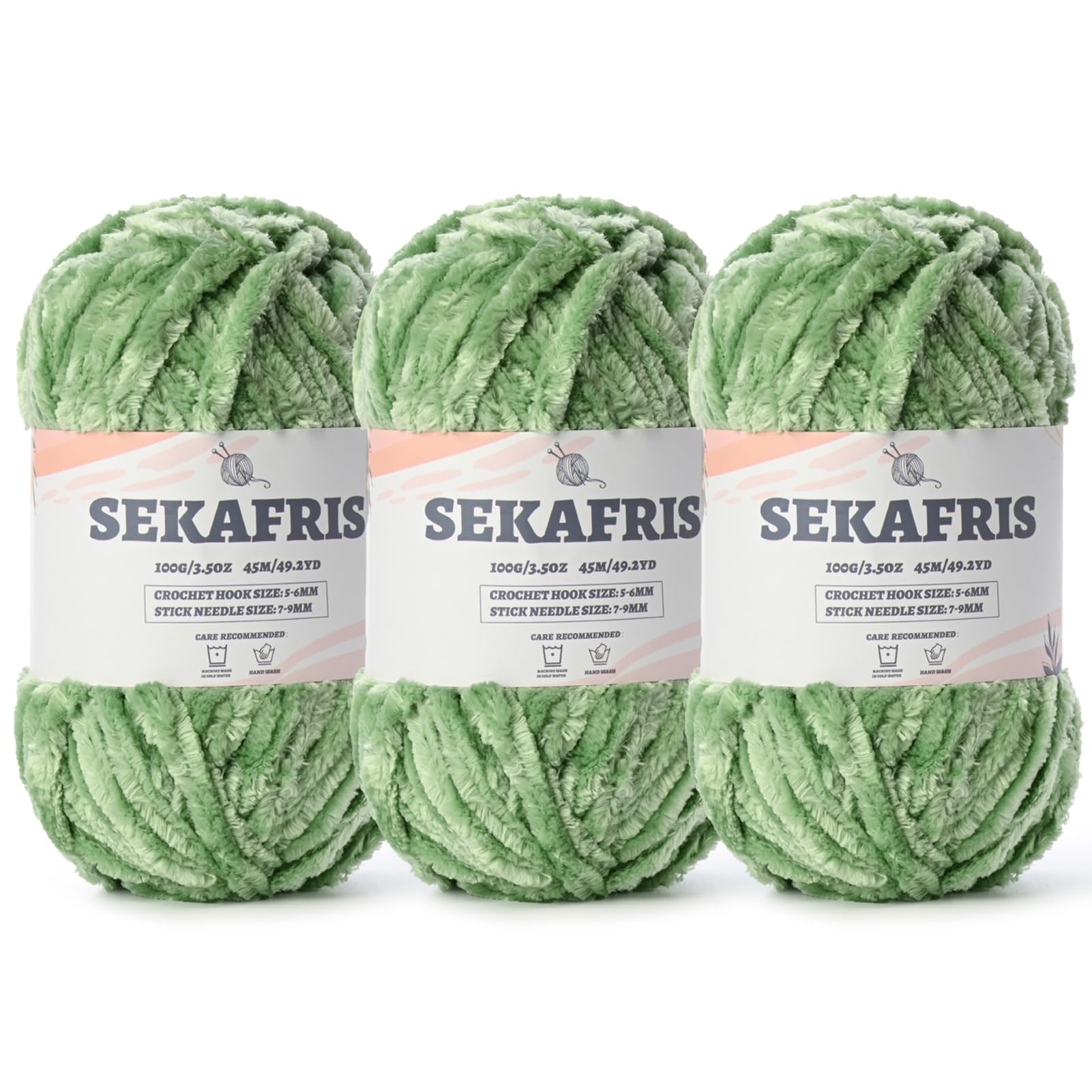 Chenille Velvet Soft Yarn Avocado Green 3 Pack