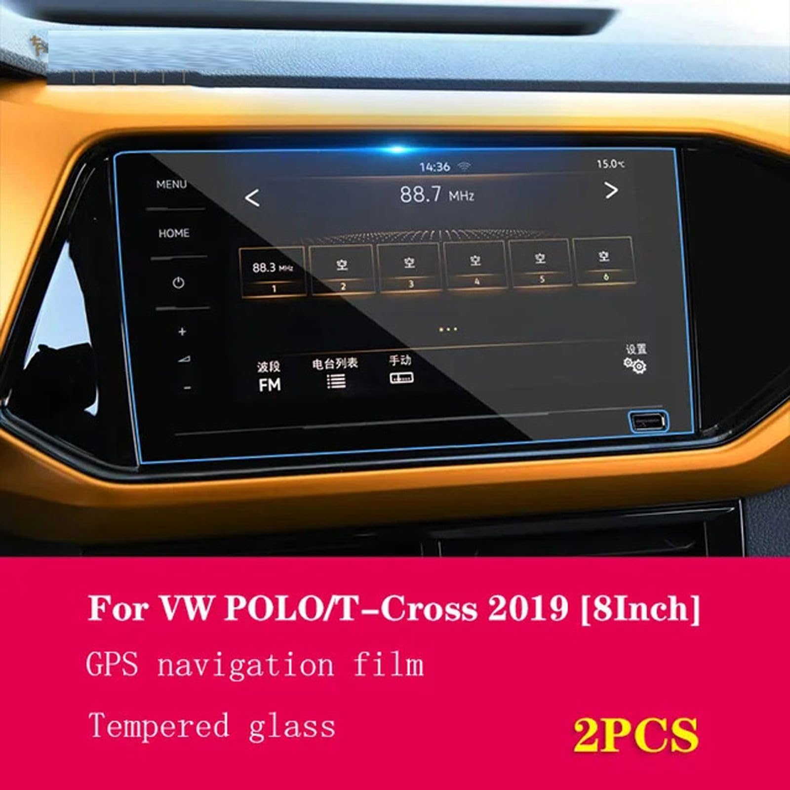 Pellicola Protettiva in Vetro temperato per Console Centrale per Auto, Pellicola Protettiva per VW Polo T-Cross 2019