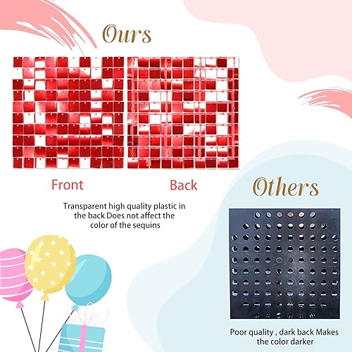 Miniatura 6 de Telón de fondo rojo con lentejuelas brillantes, 24 paquetes para decoración de fiestas, fotografía, boda, fiesta, panel de pared