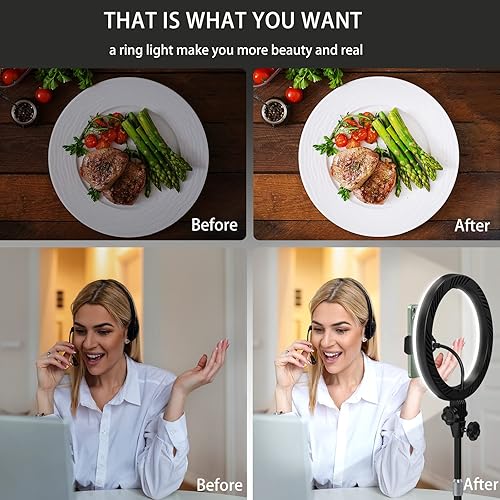 Miniatura 3 de Iluminación de videoconferencia para computadora portátil, anillo de luz para selfie de 10.5 pulgadas con soporte y soporte para teléfono para