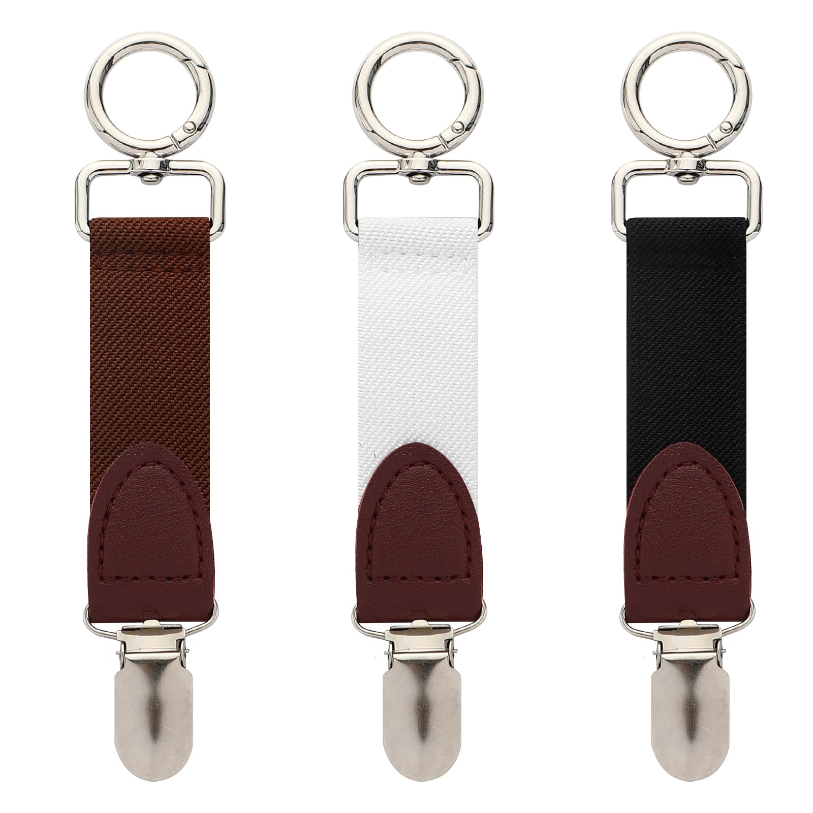 NEWITIN 3 Pieces Hat Clip for Travel Leather Hat Clip for Luggage Cap Clip-On Holder Clips for Hats Outdoor Hats Companion Brown/Black/White