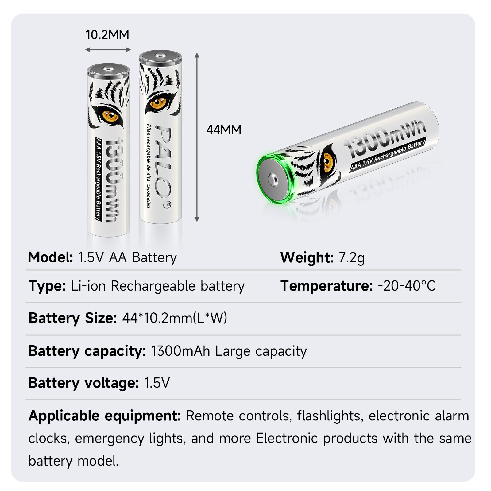 Pilas Litio AAA Recargables 1.5V 1300mWh, Pilas AAA de Carga rápida con Estampado de Tigre, Baja autodescarga con luz de Carga, 1500+ ciclos, batería de 12 Piezas con Caja de batería