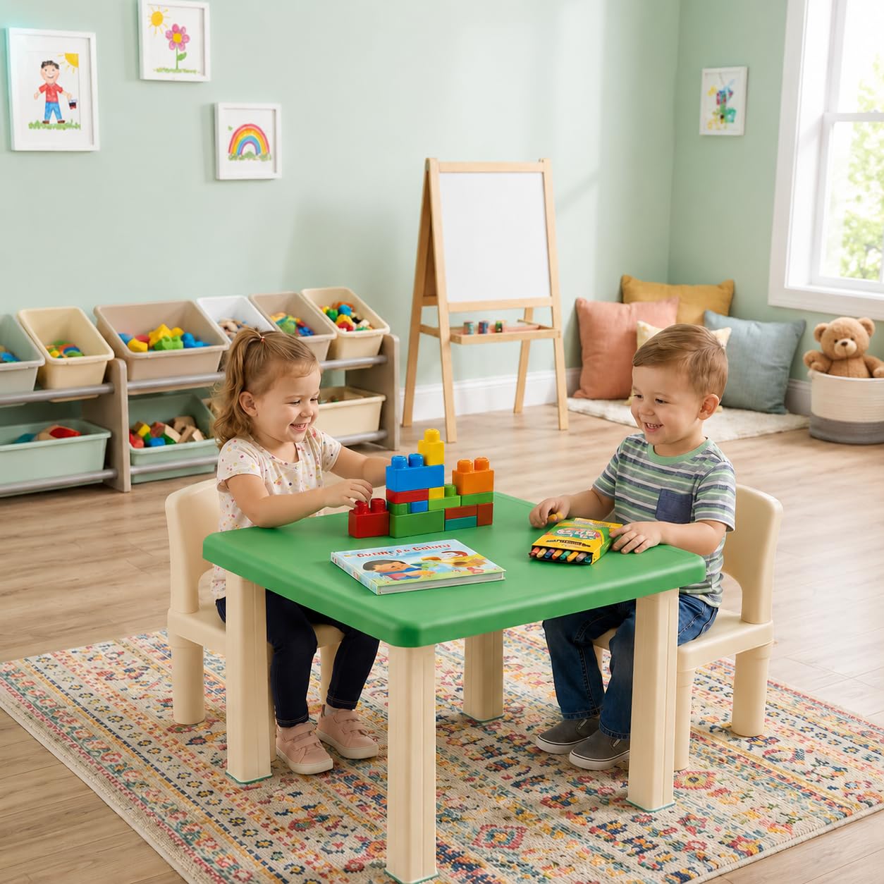 Plastic Strong and Durable Kids Table for Studying Dining Home Virgin Material Kids Table for 2 to 5 Years | Sustain Upto 100 KG (Green Table)-image-34