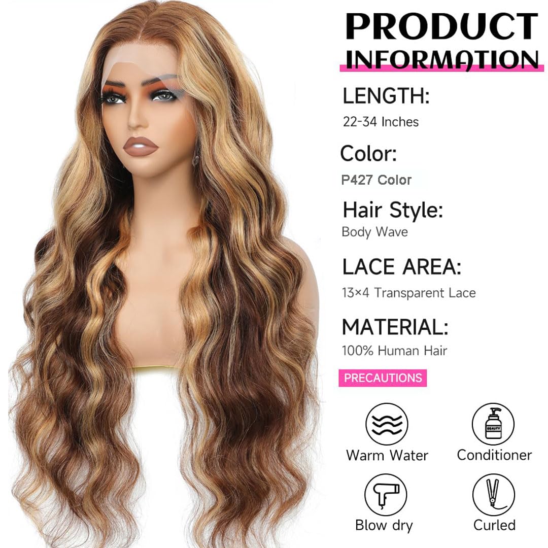 IWISH 24 Inch 13x4 Lace Front Wig For Women Human Hair Ombre Highlight 180% Density 4/27 Coloured Pre Plucked Brazilian Virgin Hair Body Wave Wigs for Women - Image 3