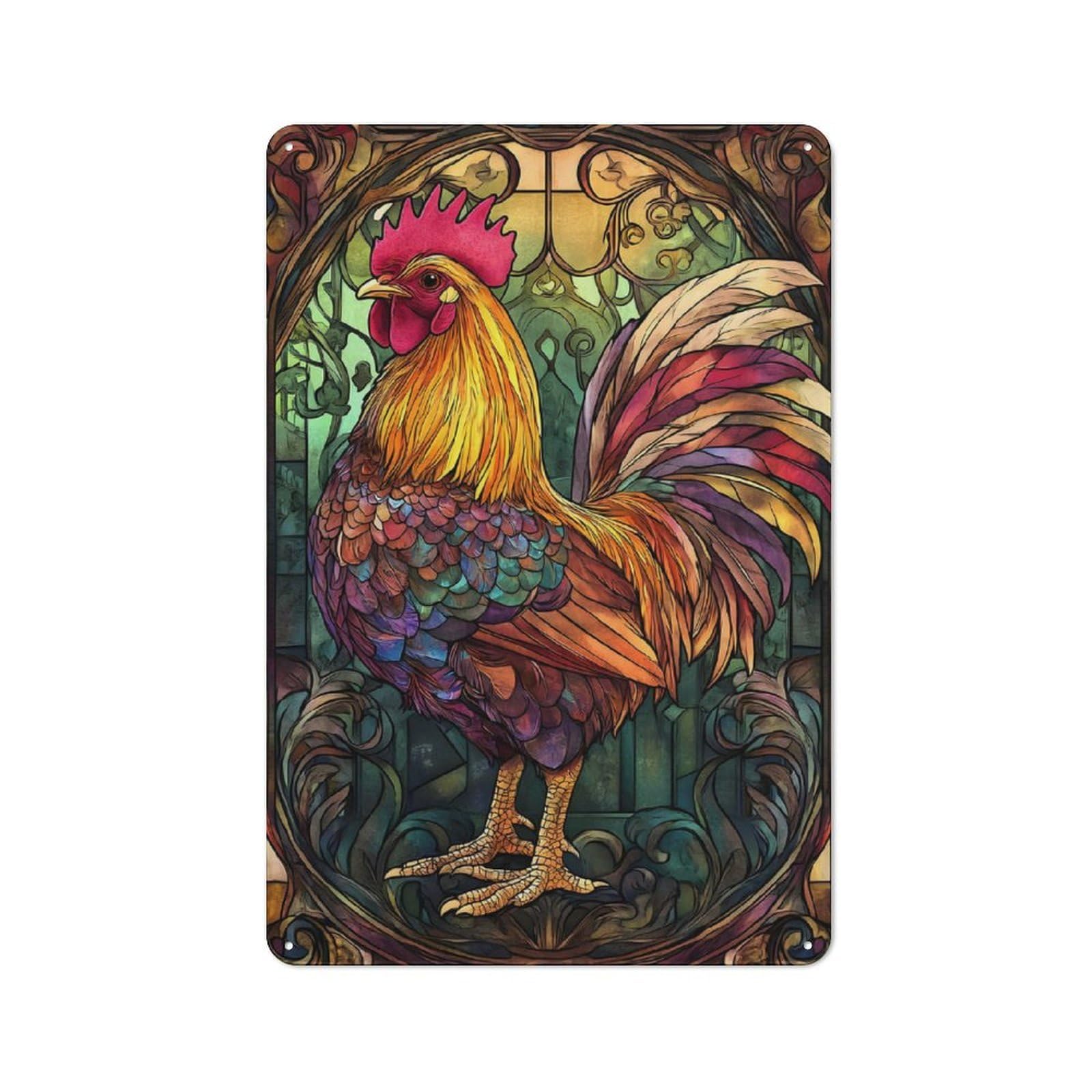 Junmoney Chicken Art Retro-Style Metal Plaque 30X20cm For Garage Or Workshop, For Garage, Workshop And Man Cave Decoration
