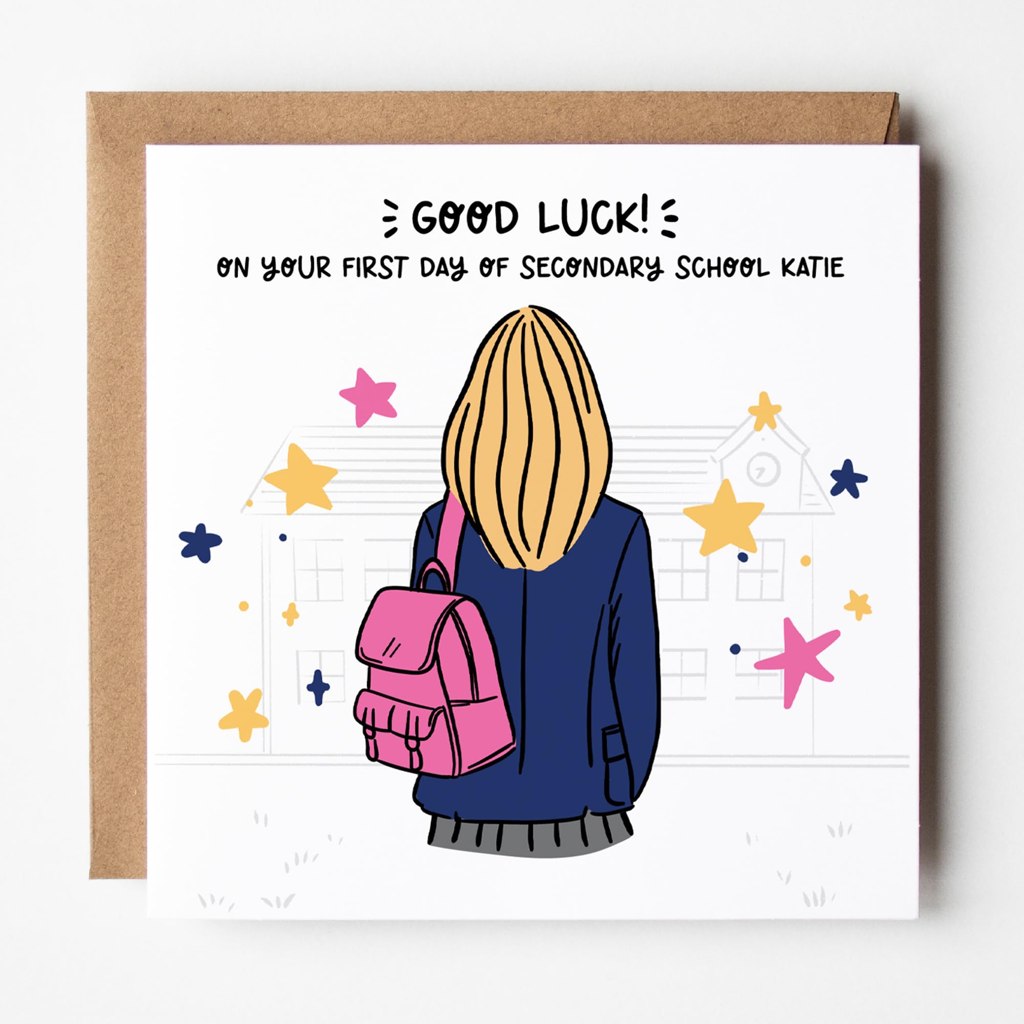Girls First Day of Secondary School Card • Customisable Year 7 Secondary School for Girls • Starting Middle School Card • Good Luck First Day of Senior School • 1st Day of Secondary School Card