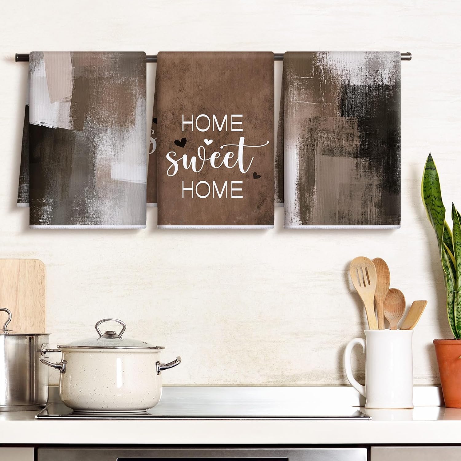 Geyoga 4 Pcs Brown Kitchen Dish Towels Farmhouse Hand Towels image 5