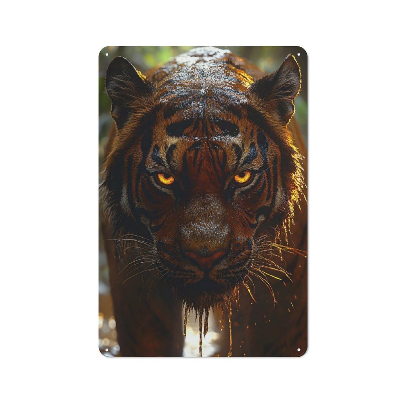 Junmoney Style-2 Intense Tiger Portrait With Glowing Eyes Retro-Style Tin Sign 30X20cm For Living Room Or Hallway, For Vintage Wall Decor Fans, For Themed Room Decoration