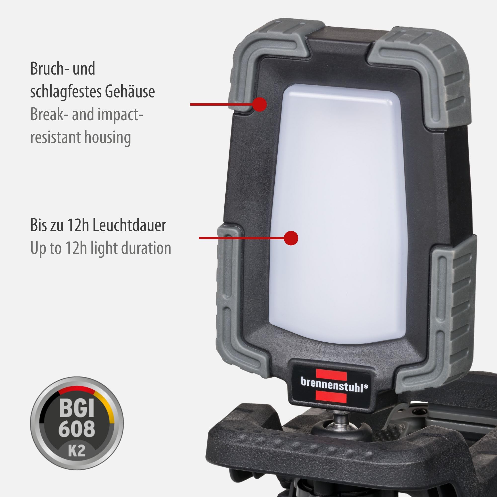 Brennenstuhl klemmbarer LED Arbeitsstrahler CL 1050 MA (10W, 950lm, IP65, Akku LED Arbeitsleuchte mit Neigungswinkel, USB, Powerbank, Engineered in Germany)