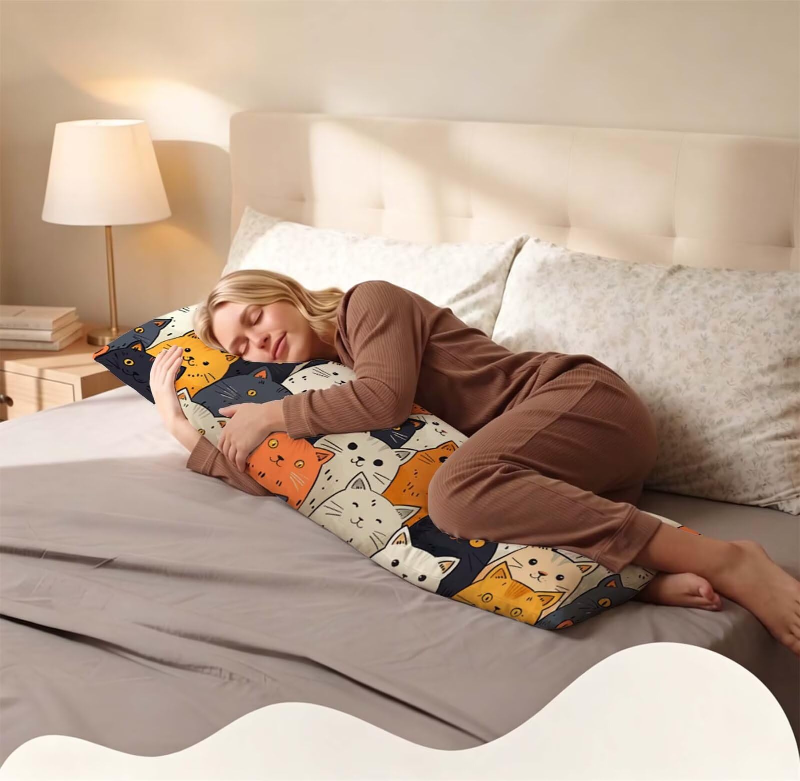 Fodera Cuscino 50 x 150 cm, Animale-17 Velluto Copricuscini Letto, | con Invisibile Cerniera, Morbida e Traspirante, per biancheria da letto, divano, hotel, chi dorme sul fianco Gatto j-117