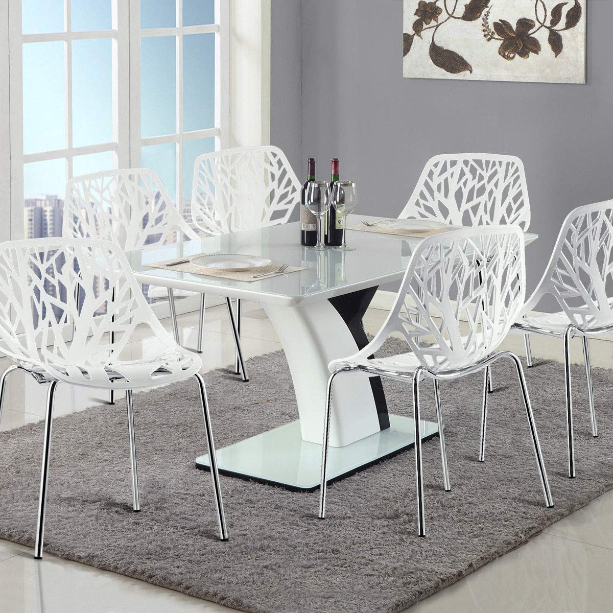 Apartment Living Room Chairs Set Of 6 White Stacking Dining Chairs ...