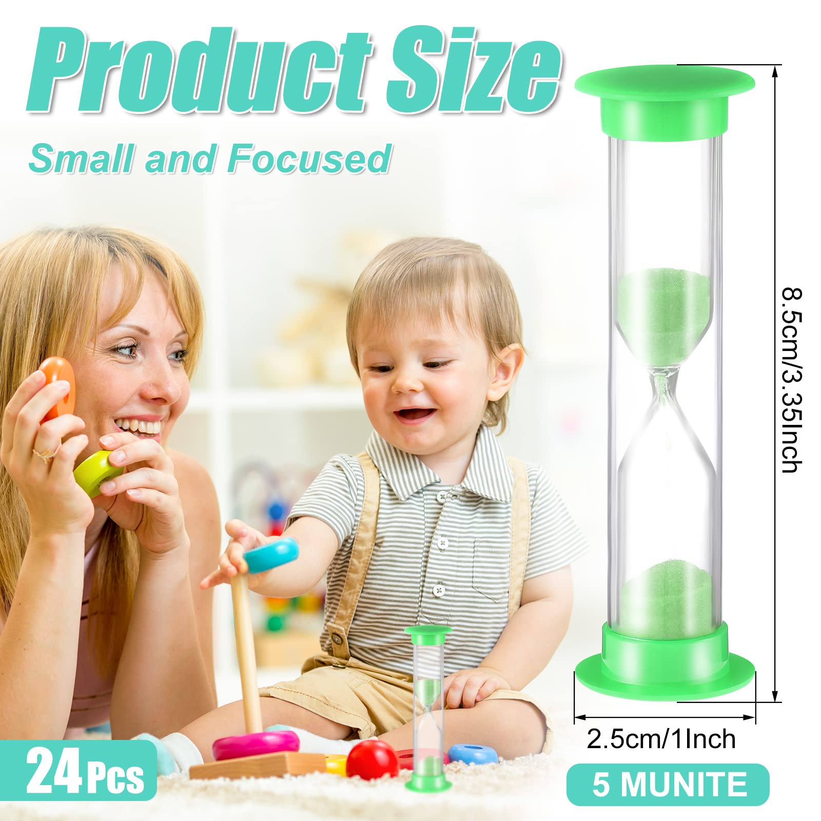 24 Pcs 5 Minute Sand Timer Plastic Hourglass 5 Min Visual Timer Mini Classroom Small Shower Hourglass for Teacher Classroom School Must Haves Supplies Egg Sand Clock Kids Time Management(Green)