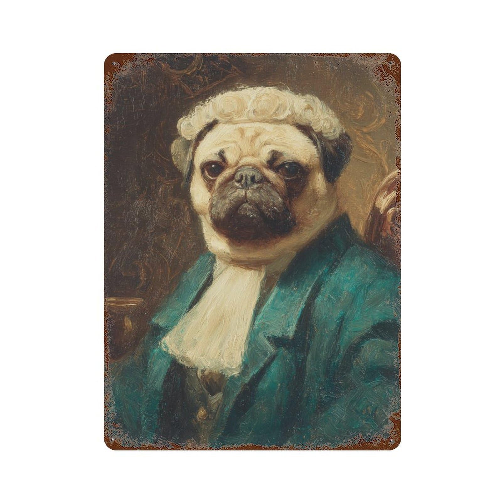 Royal Pug Portrait Art Print Retro Metal Sign 15.7"x11.8", Farmhouse Wall Decor for Garage, Pub Or Kitchen