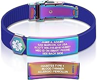 Vista 160 de Divoti Pulsera de identificación de alerta médica grabada personalizada, grabado láser de doble cara, pulsera de silicona, cierre de seguridad