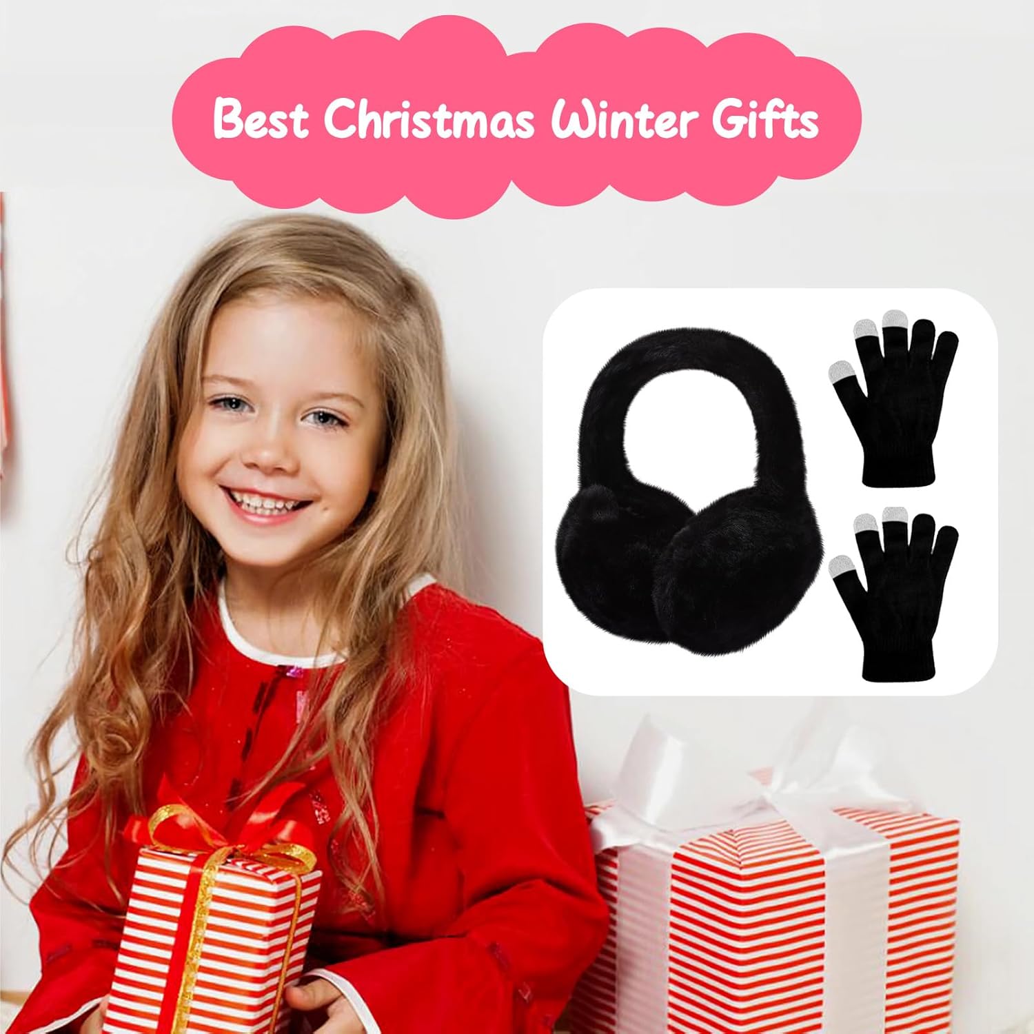 Kids Plush Earmuffs and Gloves Set Girls Boys Winter Faux Fur Ears Muffs Covers Outdoor Ear Warmers Age 7-12 - Image 7