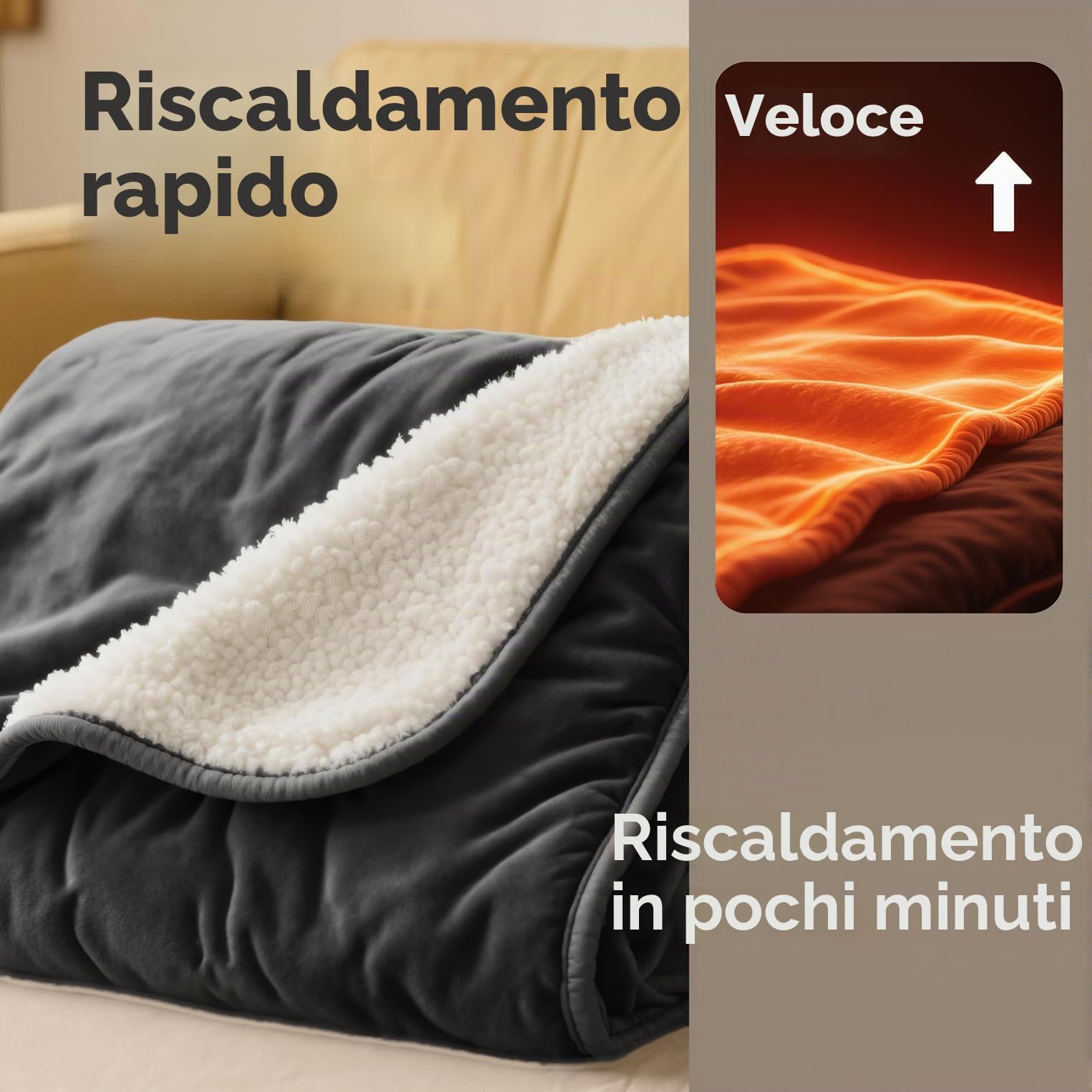 Coperta riscaldata elettrica 2025 aggiornata - Coperta elettrica in morbida flanella, con 4 livelli di calore e 1-4 ore di spegnimento automatico contro il surriscaldamento, lavabile in