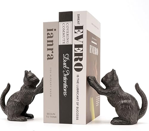 Ambipolar Cat Decorative Bookends Unique Book Ends to Hold Books Heavy Duty for Office Desk Vintage Antique Black Home Decor Shelf Decoration Modern