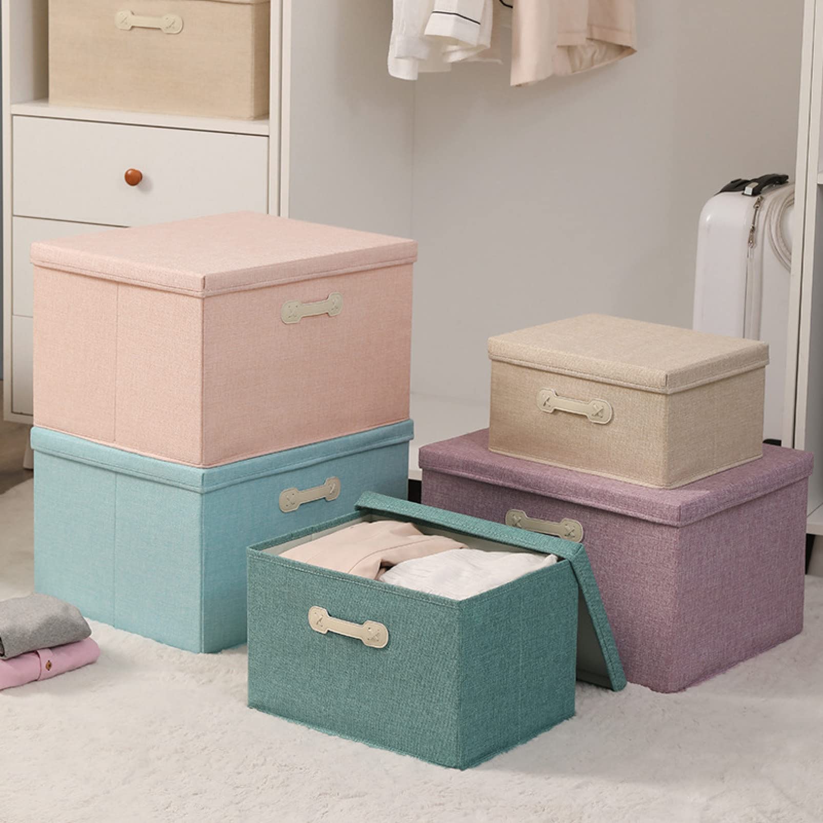 Amazon｜CIANAP 洋服収納 収納ボックス ライトブルー 45*35*25cm*3