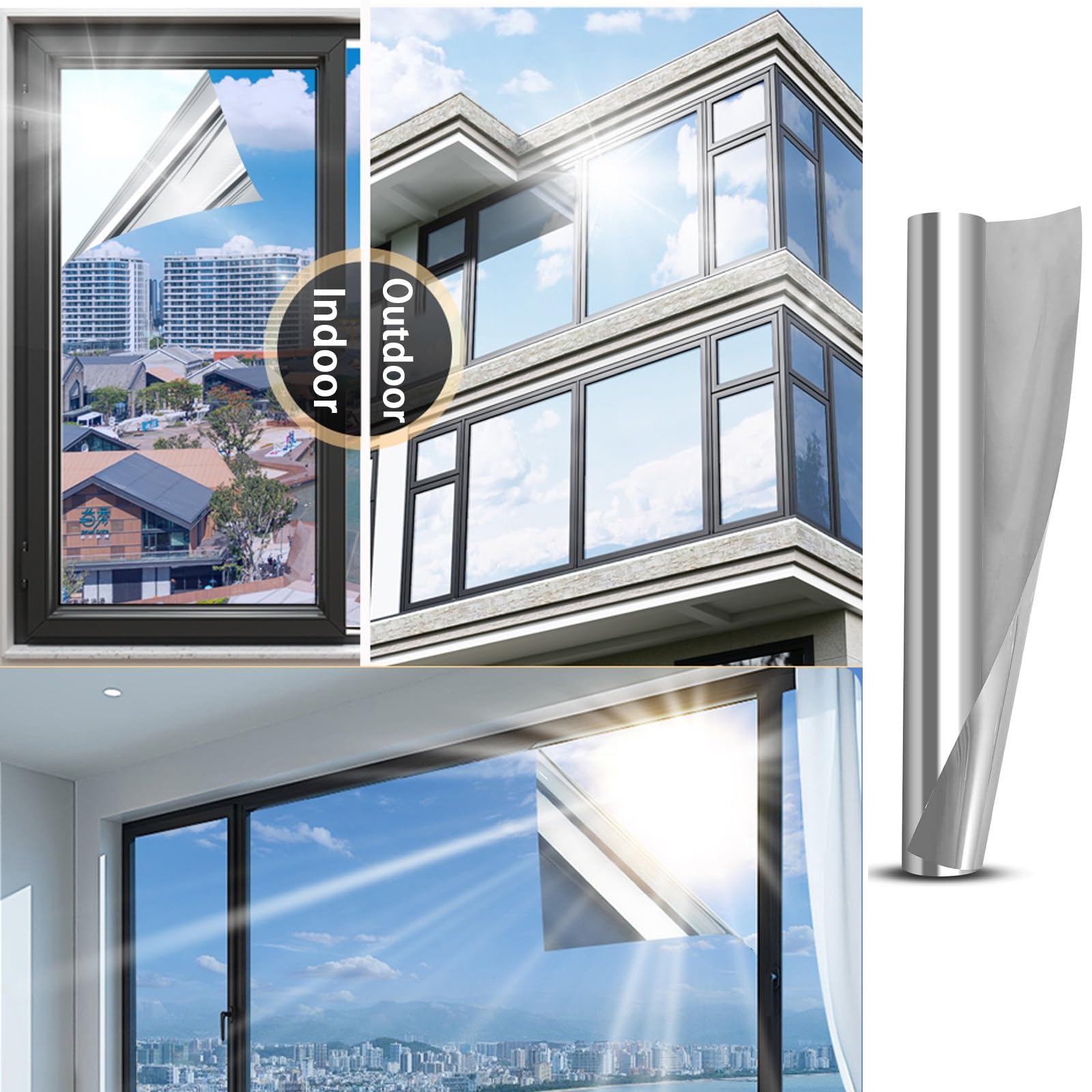 HJXGQJM Spiegelfolie Fenster Sichtschutz Fensterfolie Sonnenschutz Hitzeschutz Sonnenschutzfolie UV Schutzfolie Fenster Selbsthaftend, Festerfolie Sonnenschutz(152x700cm(60x275in))